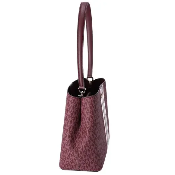 Michael Kors Pratt Medium MK Logo Bucket Shoulder Bag Oxblood Multi Metallic - Picture 2 of 4